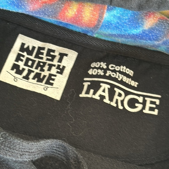 🐞Vintage West 49 60%cotton 40% polyester Y2K hoodie, multicolour n black youth L - Picture 8 of 9